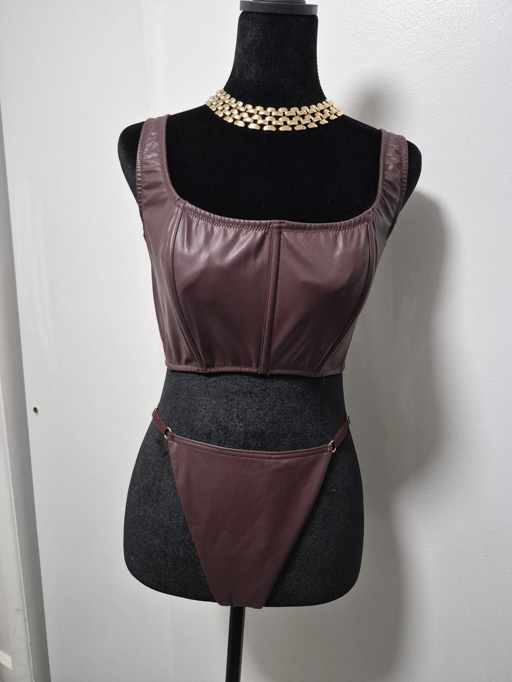 Victoria's Secret Fauc Leather Corset Bra in Deep Chocolate